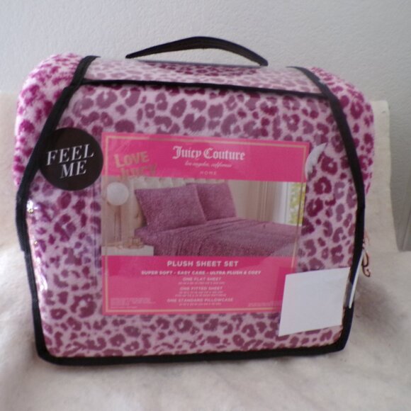 Juicy Couture Twin Soft Plush Sheet Set Pink / Purple Cheetah Print - Picture 1 of 4
